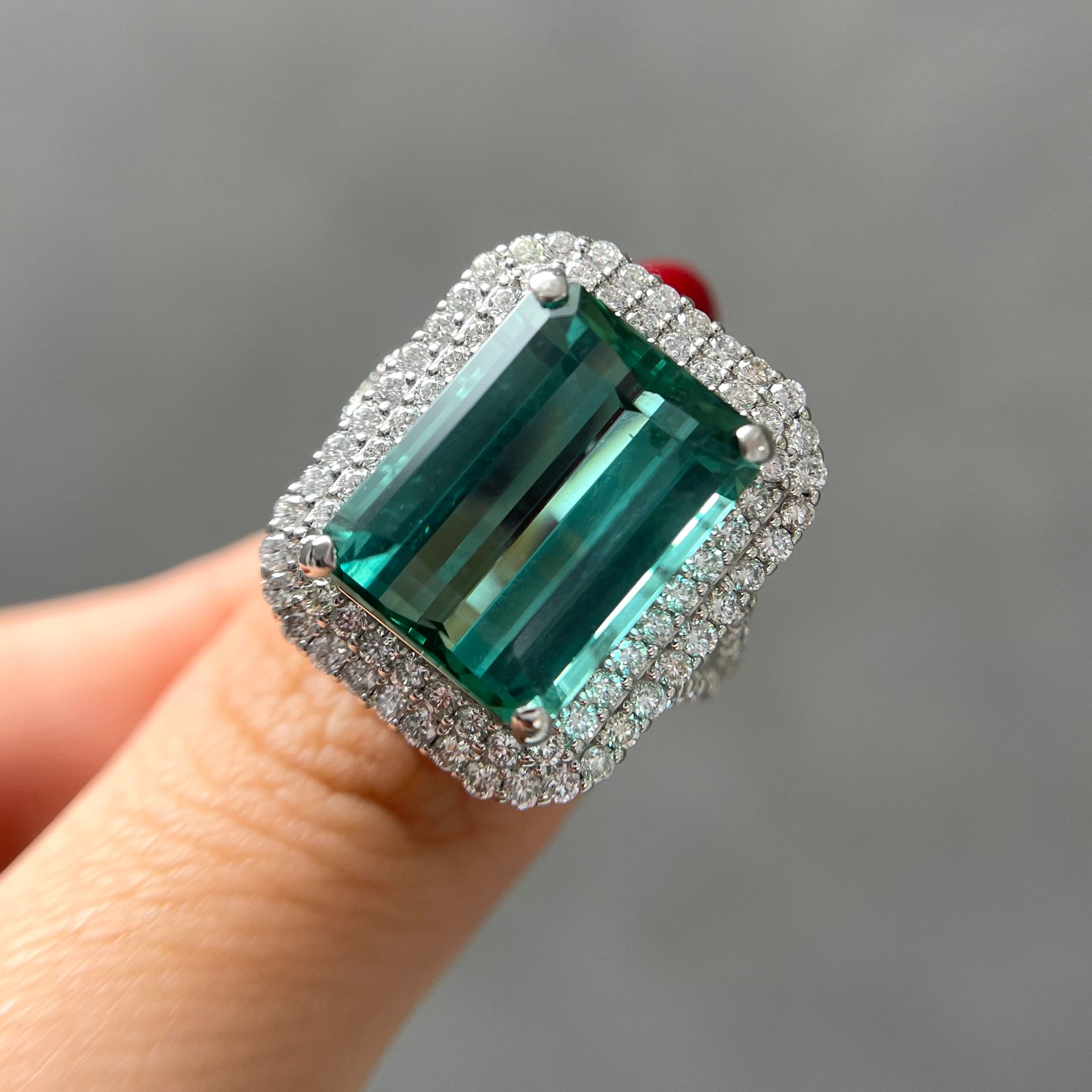 Pt900 グリーントルマリン カラーストーン ダイヤモンド リング 6.25ct  